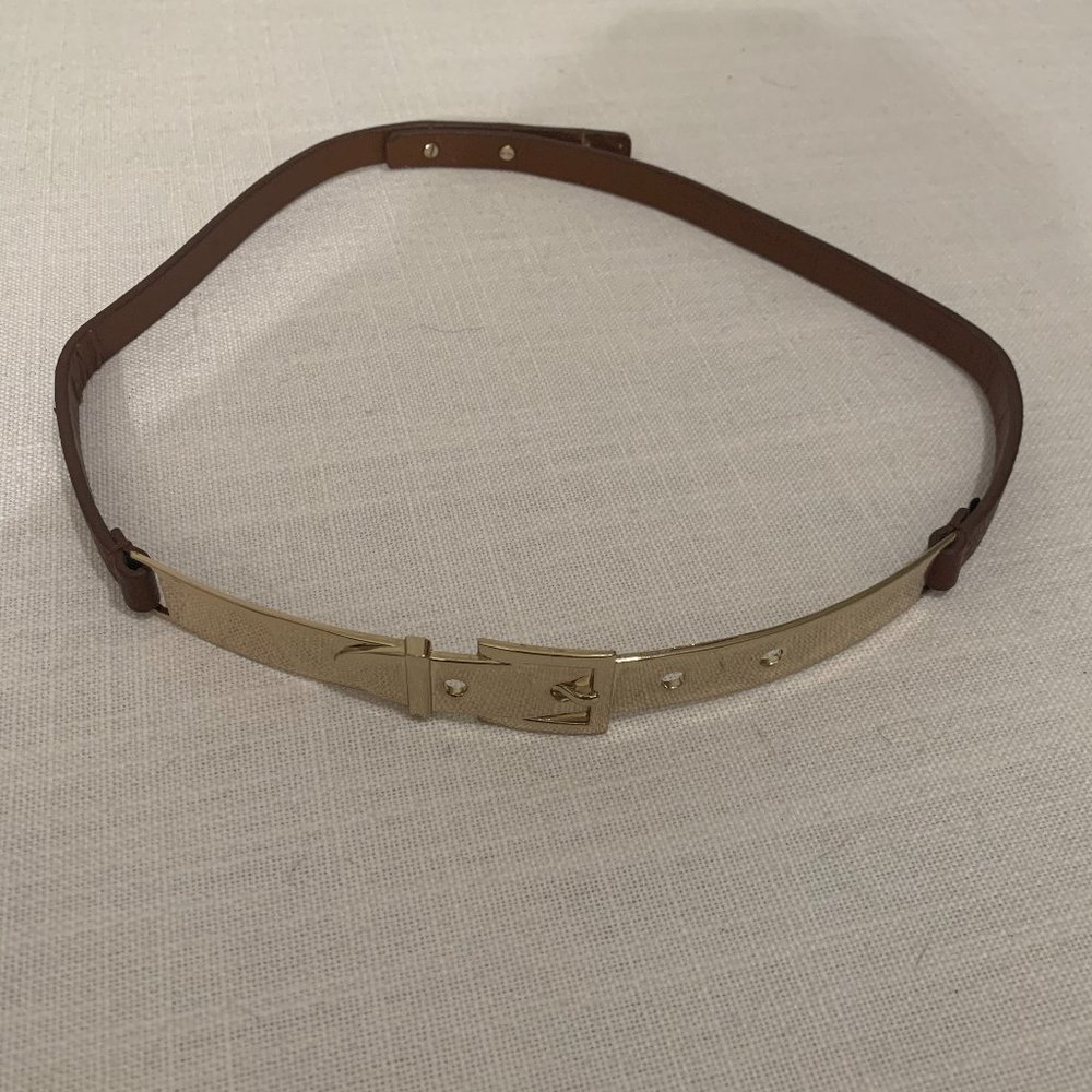 Tan with Gold W Waist Plate Belt